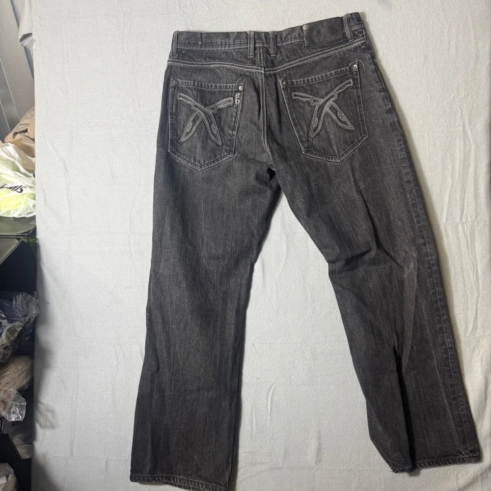 Artful Dodger Straight Leg Mens Jeans 36 Black Excellent Embroidered RN 111507